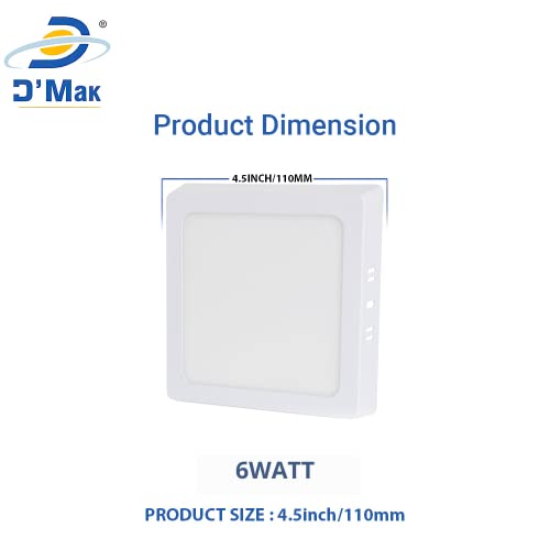 Image of DMak 6W LED Surface Ceiling Lights with Ic Driver Energy Saver Dust Proof, White, Square