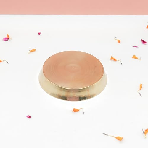 DOKCHAN Brass Plain Design Heavy Plate for Store kumkum, haldi, akshat, Prashad/Heavy Small thali for Pooja Purpose Round Shape Plate (Size - 9.5cm | Pack of 1)