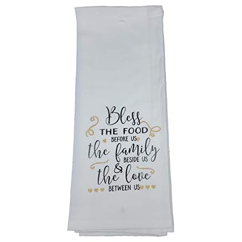 Ayuni Gifts of the World 100% Cotton Kitchen Towels Printed with Grateful Blessing Sayings (Bless This Food) Cover