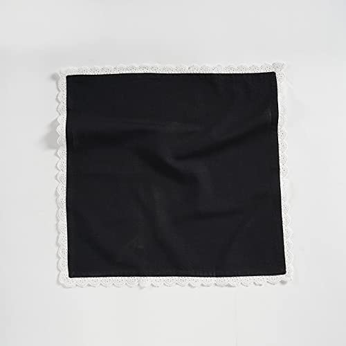 Image of FINGERCRAFT Cloth Napkins, Cotton Table Napkins with White Lace Edge, Reusable Washable Dinner Napkins for Wedding, Festive Dining, Parties & Home Decor (6, Black Premium Lace, 20 inchx20 inch)