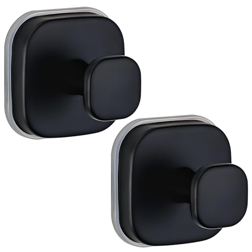 Image of Suction Cup Hooks for Shower - Resuable Bathroom Hooks for Towels, Robes & Loofah - No-Drill Mounting on Kitchen,Walls,Metal,Glass,Mirrors,Tile & Smooth Non-Porous Surfaces (2, Matte Black)