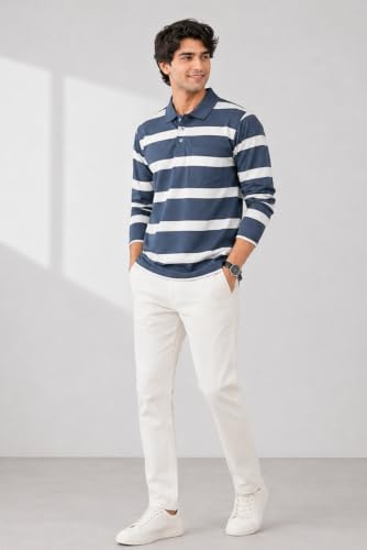 Image of SANE ORIGINALS Men's Full Sleeve Polo T-Shirt with Pocket, Premium Cotton Blend Collar Neck Tee