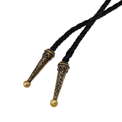 Creative-Idea 2Pcs Bolo Necktie Bootlace Cowboy Tie Set 39Inches Leather Rope Cow Skull And Eagle Inlaid Turquoise Design Western Rodeo Theme Brass Color #TOP7