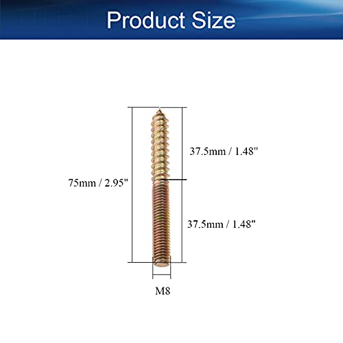 Image of M8x75mm Zinc Plated Carbon Steel Double Headed Hanger Bolts 2.95 inch Length Self Tapping Screw for Furniture Installation Bronze Tone 10Pcs
