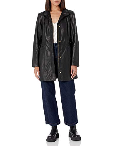 Cole Haan Women's Leather Collarless Jacket, Black, Large