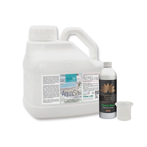 HydroSal Set AquaSal Natural 3 L+Parfum Sweet Mint Spa 250 ml + Doseur, Mélange à Haute Concentration de Sels de Magnésium, Potassium et Iode Associé à la Parfum pour Spa Hydromassage/Piscine
