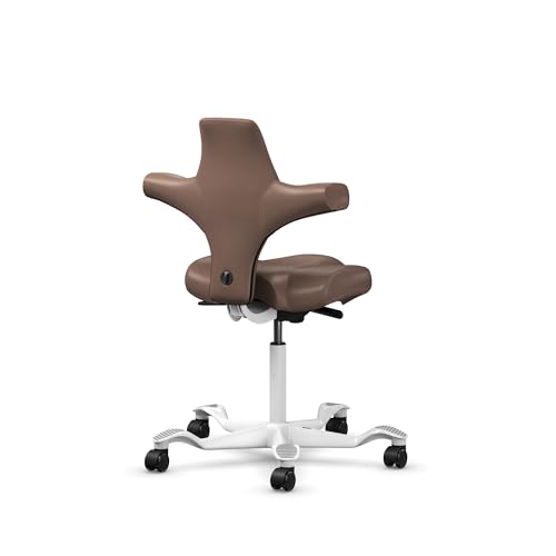 Image of HAG Capisco Sit to Stand Chair-White Frame-Upholstered Brown Mahogany Vinyl