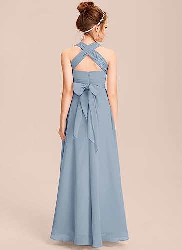 Halter One Shoulder Junior Bridesmaid Dress V Neck Floor Length Flower Girl Dresses for Wedding Teen Girls Party2