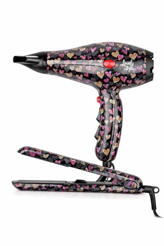 ID Italian Design Lovely Style - Pack Seche Cehveux et Lisseur | Coeurs, Sèche-Cheveux Professionnel, Lisseur Cheveux