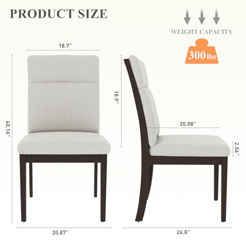 Image of COLAMY Wooden Dining Chairs Set of 2, Modern Fabric Upholstered Kitchen Side Chairs, Farmhouse Ladder High Back Dining Room Chair with Foot Pegs - Beige