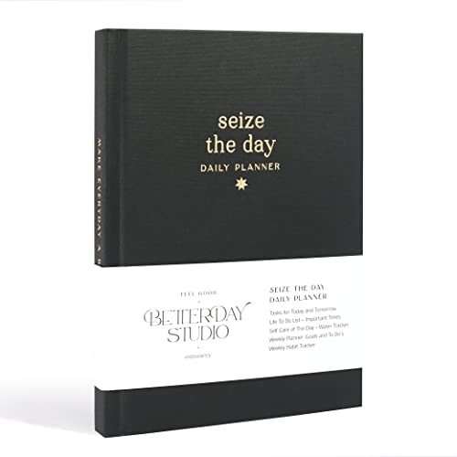 Seize the Day - Daily Planner & Productivity Journal - Undated Weekly Planner, Smart Organiser & Life Agenda, Productivity Planner & Daily Journal, Undated Diary, Notebook Planner A5 (Jet Black)