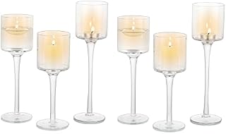 Sziqiqi Clear Glass Tea Light Candle Holders Set of 6, Tall Candle Holder for Floating Candles and Pillar Candles, Elegant Table Centrepieces for Mantelpiece Dining Rooms Wedding Party Christmas