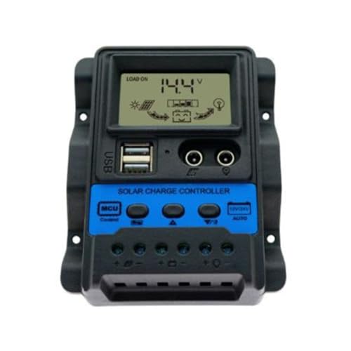 Yonuaret Controlador De Carga Solar - Regulador De Voltaje Para Techo 12V/24V,30A Controlador de Panel Solar con Doble Puerto USB y Pantalla LCD,Para Hogar Techo Viaje Marino