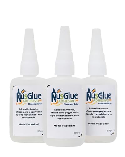 NusGlue Kit 3 Unidades x 50g – Pegamento Cianoacrilato Profesional | Adhesivo Instantáneo Ultra Fuerte para Plástico, Madera, Metal, Cerámica, Goma | Secado Rápido | Alta Resistencia