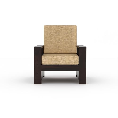 Image of Sheesham Wooden 5 Seater Sofa for Living Room | Rosewood 5 Seater Cushion Sofa with Side Rack | Solid Wood Sofa Set for Lounge (3+1+1,Walnut)