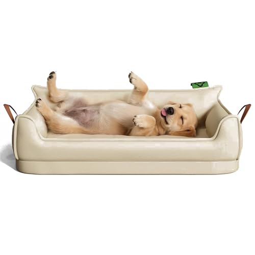 Hruile Divano letto impermeabile per cani di taglia grande, materasso portatile e durevole, rivestimento rimovibile, in finta pelle, comodo cuscino ortopedico per animali domestici (54 x 40 x 20 cm