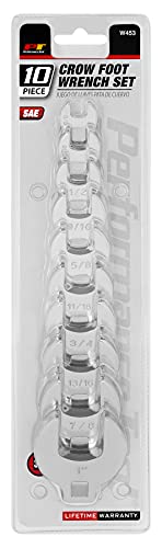 Performance Tool W453 10-Piece SAE Open End Crowfoot Wrench Set, Silver, 10pc 3/8" Dr SAE Open End Crowfoot Wrench Set - Image 2
