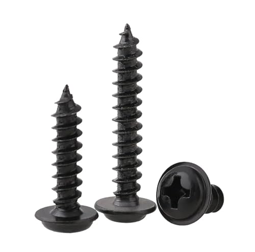 50x No.6 x 1/2" 3.5 x 13mm Pozi Black Flanged Self Tapping Screws Black Flange Self Tappers Ideal for Metal Wood and Brick Self Tapping Screws Wood High Strength Durable