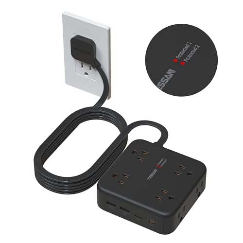 Image of TESSAN Dual Surge Protector Power Strip, 10 Ft Extension Cord Flat Plug