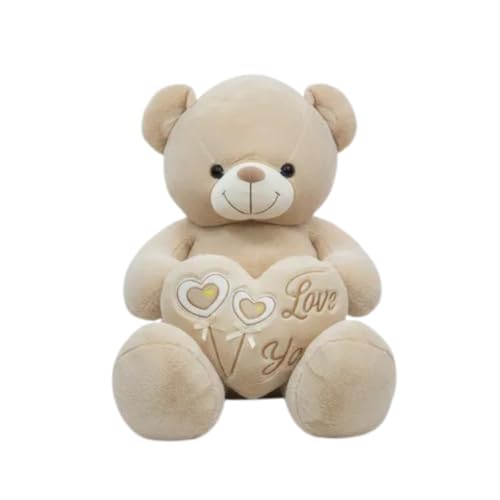Urso de Pelúcia Gigante 1m Cinza com Almofada Coração Romantico Fofo Hipoalergênico Macio - Pelucias HAS Brasil (CREME)