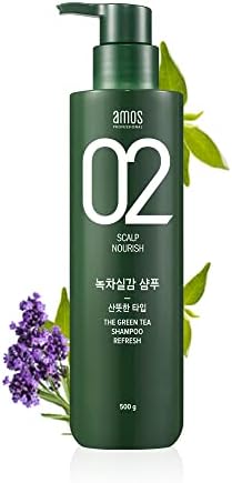 AMOS PROFESSIONAL The Green Tea Shampoo Refresh [For Oily Scalp] 17.6oz (500g) | Anti-Hair Loss & Hair Growth Shampoo for Cleanse Excess Sebum and Hair Growth | Korean Hair Growth Shampoo