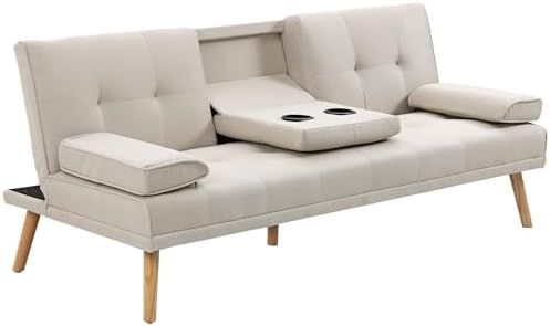 HOMCOM Canapé 3 Places, Canapé De Salon En Tissu Aspect Lin, 180 Cm, Style Scandinave, Avec 2