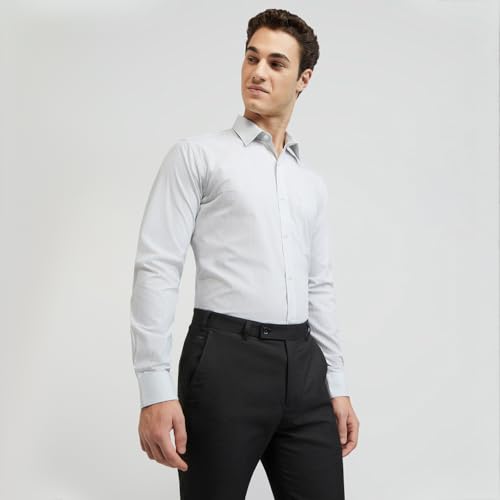 Image of Raymond Men's Pure Cotton Stripe Pattern Slim Fit Semi Cutaway Collar Full Sleeve Formal Shirt