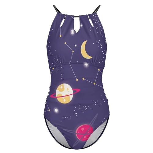 Maillot de bain une pièce galbant couleur planète spatiale chic - 4