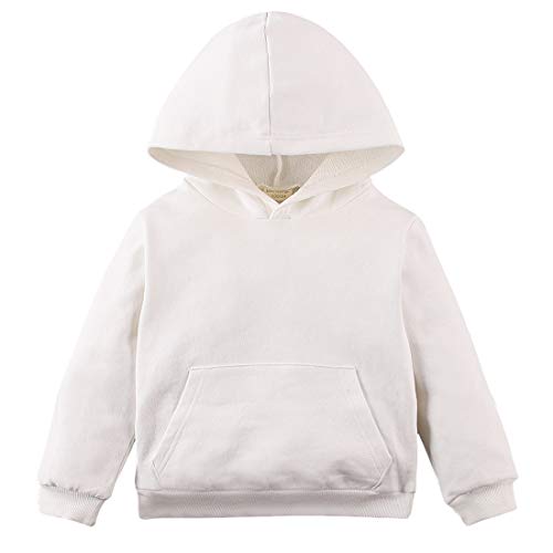 Modntoga Toddler Kids Baby Boy Girl Long Sleeve Basic Solid Hoodie Pullover Sweatshirt Sports Tops With Pockets Outfits (White, 3T) #TOP4