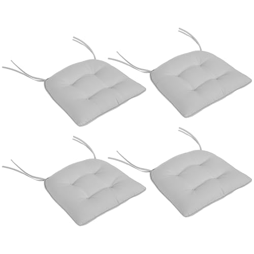 Outsunny Lot de 4 Coussins de Chaise de Jardin capitonné Coussin Chaise extérieur Coussins d'assise Rembourrage 4 cm Tissu Polyester dim. 43L x 41l cm Gris Clair