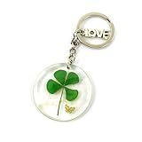 BAQDOVAVN Real Lucky Green 4 Leaf Clovers Keyring, Cute Lucky Four Leaf Clover Keychain For Women Men Girl Boy, Lucky Key Chain Decorations For Bag Purse Charms Backpack, Keychain Accessories (Love)