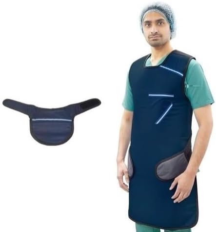 X-Ray Protection Lead Apron with Thyroid Collar, Navy Blue, Medical Grade Radiation Shielding, Lightweight Adjustable Safety Wear for Radiology, 1 Piece