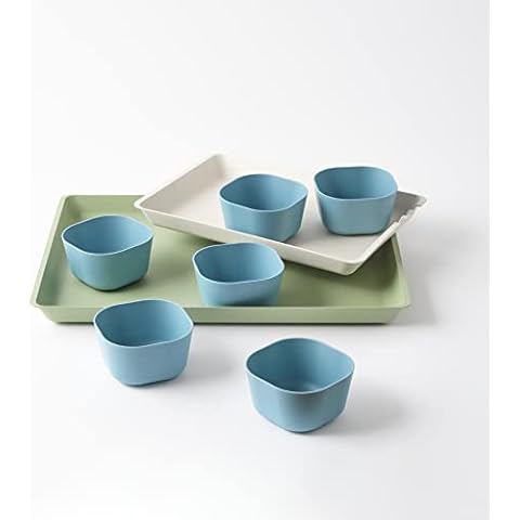 Bamboozle - Prep N Serve Tray, Biodegradable Serving Set, Sustainable Bamboo Fiber Blate (Blue) Cover