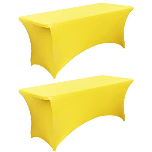BIFENBI 4FT Fitted Tablecloths for Rectangle Tables, 2 Pcs - Stretch Spandex Table Cover Protector for Banquet, Massage Bed, Wedding, Birthday, 48 Length x 24 Width x 30 Height, Yellow