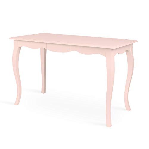 Kate and Laurel Palermo Wood Writing Table and Computer Desk with Drawer and Curved Legs, Pearl Pink