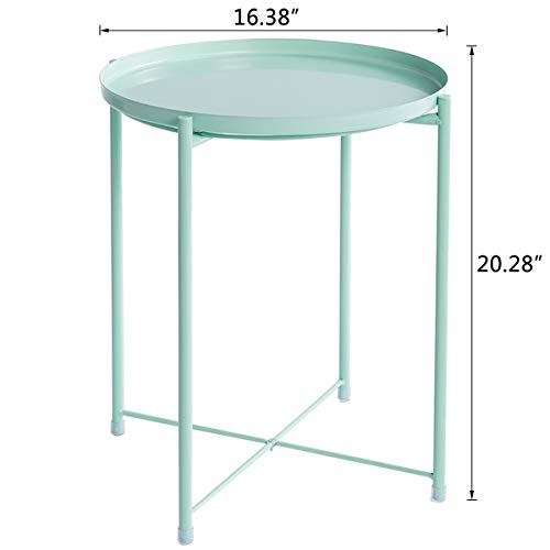 HollyHOME Tray Metal End Table, Sofa Table Small Round Side Tables, Anti-Rust and Waterproof Outdoor & Indoor Snack Table, Accent Coffee Table,(H) 20.28" x(D) 16.38", Mint Green - Image 2