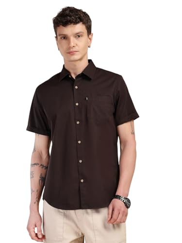 Image of Thomas Scott Men's Premium Slim Fit Casual Shirt | 100% Cotton Twill | Short Sleeves | Spread Collar | Solid Smart Casual Shirt for Men