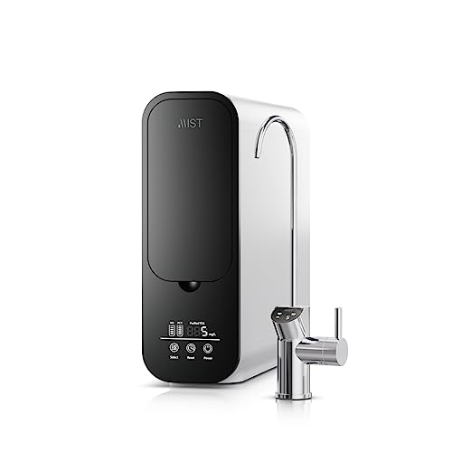 Reverse Osmosis Under Sink Compact Tankless Ro Water Filter System, Dual-Filter, Reduces Tds, 600 Gpd, 4 Stage Filtration Smart Faucet Real Time Visual Display, 2:1 Drain Ratio, Iapmo Certified- Mist #TOP12