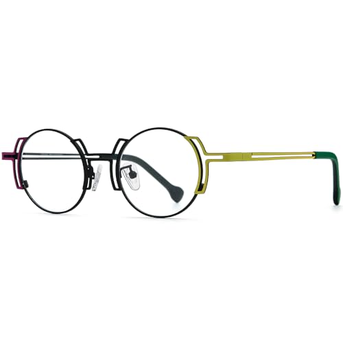 Image of FONEX Colorful Pure Titanium Glasses Frame Women Retro Round Eyeglasses