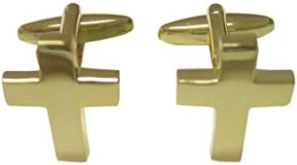 Kiola Designs Gold Toned Thick Classic Religious Cross Cufflinks
