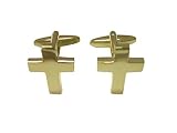Kiola Designs Gold Toned Thick Classic Religious Cross Cufflinks