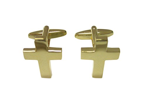 Kiola Designs Gold Toned Thick Classic Religious Cross Cufflinks #TOP18