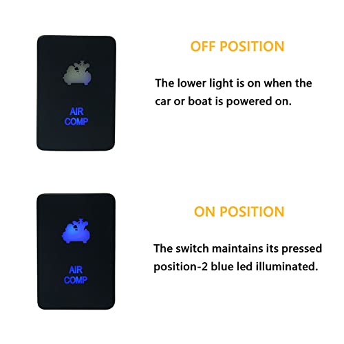 Image of Blue Led AIR COMP Push Button Switch for Toyota Sequoia Highlander Landcruiser Tacoma 4Runner Highlander 3Amp 12V Illuminated ON-Off SPST Button Switch with Wiring Connector