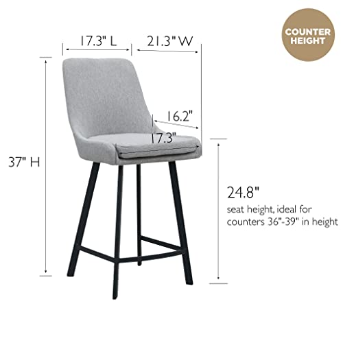 Image of Leick Home 10144-BLGL Upholstered Back Counter Height Stool with Steel Base, Set of 2, for Kitchen Counters and Islands, Gray and Black
