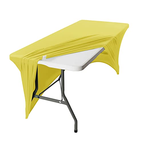 Image of Peomeise 6FT Spandex Table Cover Rectangular Stretch Spandex Tablecloth (Yellow,6FT)