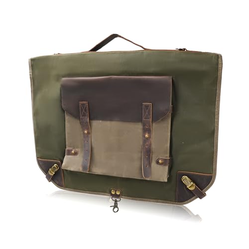 Waxed Canvas Leather Suit Luggage Garment Bag with Shoulder Strap for Work and Business