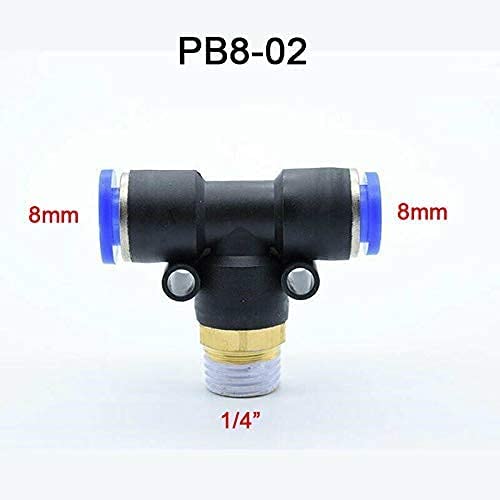 Pneumatic Connector 8MM T-Type Male Thread 1/4 Air Tube Push Fitting Three Way Hose Pipe Quick Fitting Connector for Quick Connection of Air Piping,Pneumatic Tools(3-Pcs)