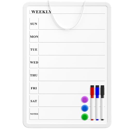 MaxGear Weekly Dry Erase Calendar Board for Wall, 11 x 17 Inch Double-Sided Magnetic Whiteboard, Weekly Planner on One Side and Blank Whiteboard on The Other, Includes 3 Color Markers and Magnets