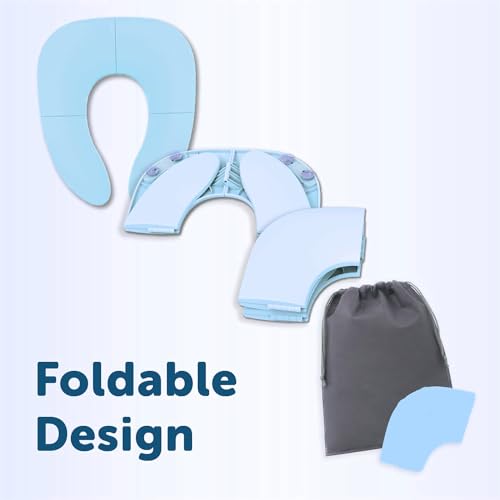 INOVERA Portable Folding Baby Toilet Seat - Kids Potty Training Seats for 0.5 to 5 years Child Toddler - Fits All Western Toilets - Non-Slip Suction Cups - Includes Free Travel Bag (Sky Blue)