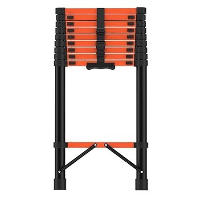 12.5 FT Telescoping Ladder, Carbon Steel Extension Multi-Purpose Collapsible Step Tool with 180 Degree Reversible Head, Anti-Slip Feet, 330lbs Capacity, Black for Home Roof RV Black